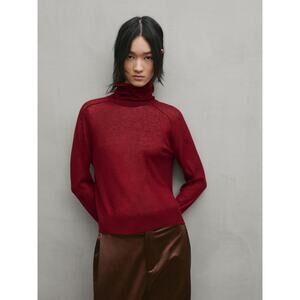 Massimo Dutti Studio Fine Knit Sweater Turtleneck Red Burgundy Size Small